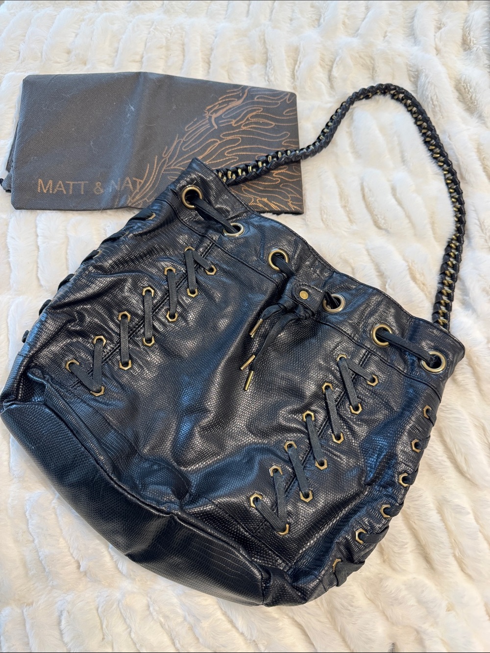 Matt & Nat Black Vegan Lace-Up Chain Shoulder Bag